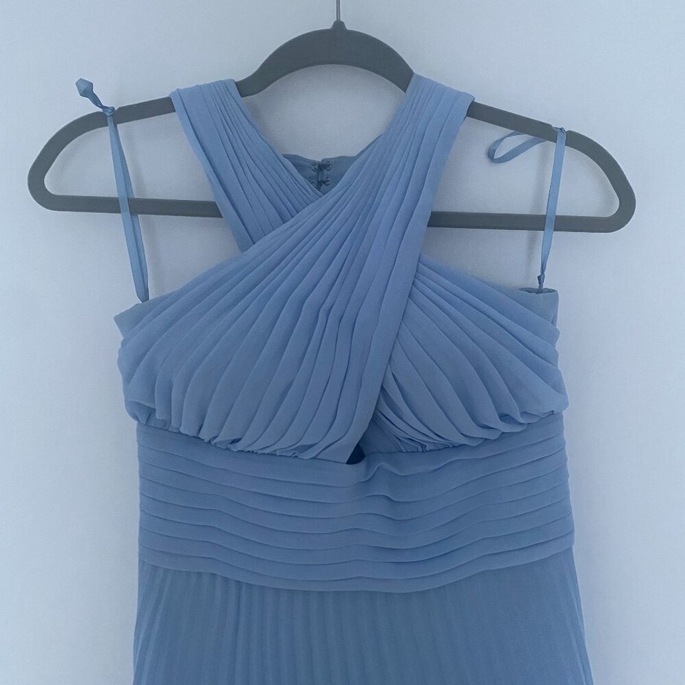 Aqua long gown dress lavender light blue halton neck size 2. Small